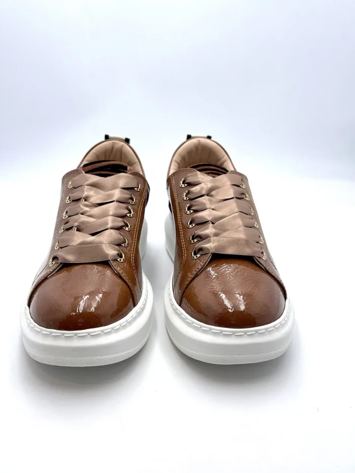 Sneakers Lorenzo Mari In Vernice Cuoio, Plateau  4,5 cm art. Liliana, foto 2 di 3