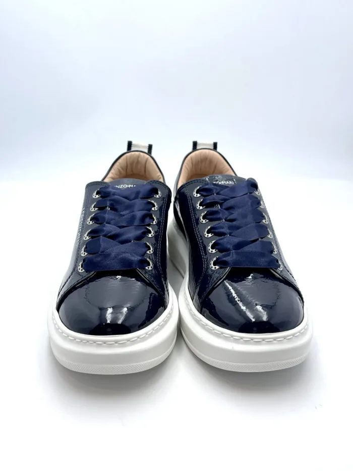 Sneakers Lorenzo Mari In Vernice Blu, Plateau  4,5 cm art. Valery, foto 2 di 4