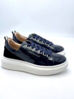 Sneakers Lorenzo Mari In Vernice Blu, Plateau  4,5 cm art. Valery