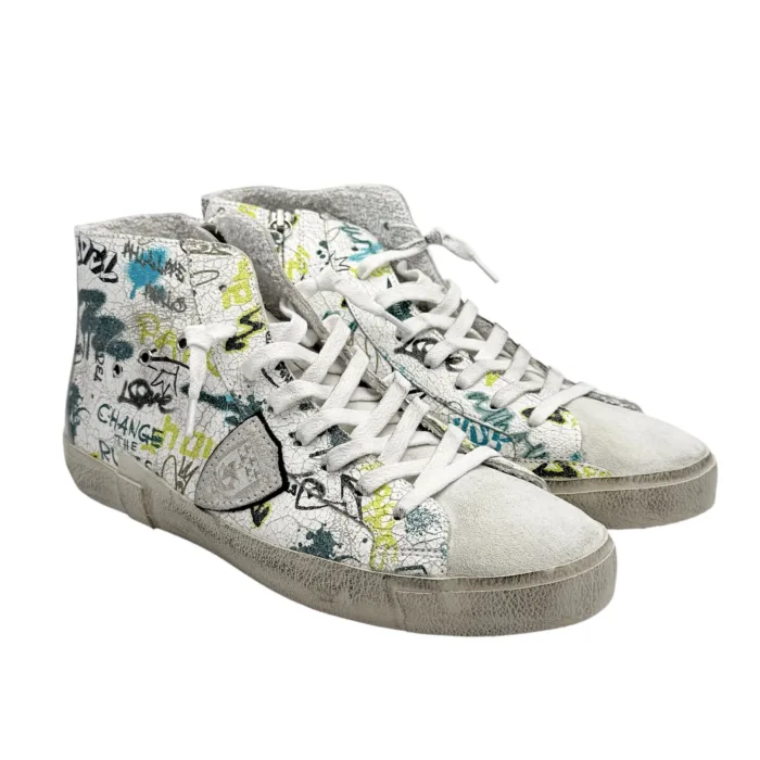 Stivaletto Sneakers Uomo Philippe Model Paris Prsx In Pelle Bianca Linguetta in Camoscio Azzurro cod. PRHU ATC2, foto 2 di 5