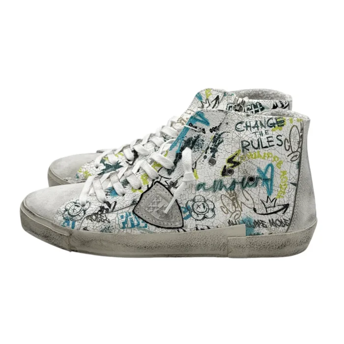 Stivaletto Sneakers Uomo Philippe Model Paris Prsx In Pelle Bianca Linguetta in Camoscio Azzurro cod. PRHU ATC2, foto 4 di 5