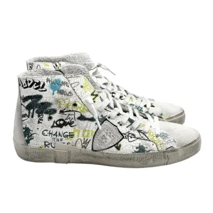Stivaletto Sneakers Uomo Philippe Model Paris Prsx In Pelle Bianca Linguetta in Camoscio Azzurro cod. PRHU ATC2
