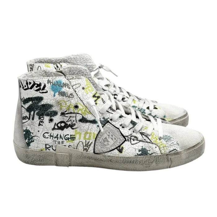 Stivaletto Sneakers Uomo Philippe Model Paris Prsx In Pelle Bianca Linguetta in Camoscio Azzurro cod. PRHU ATC2, foto 1 di 5