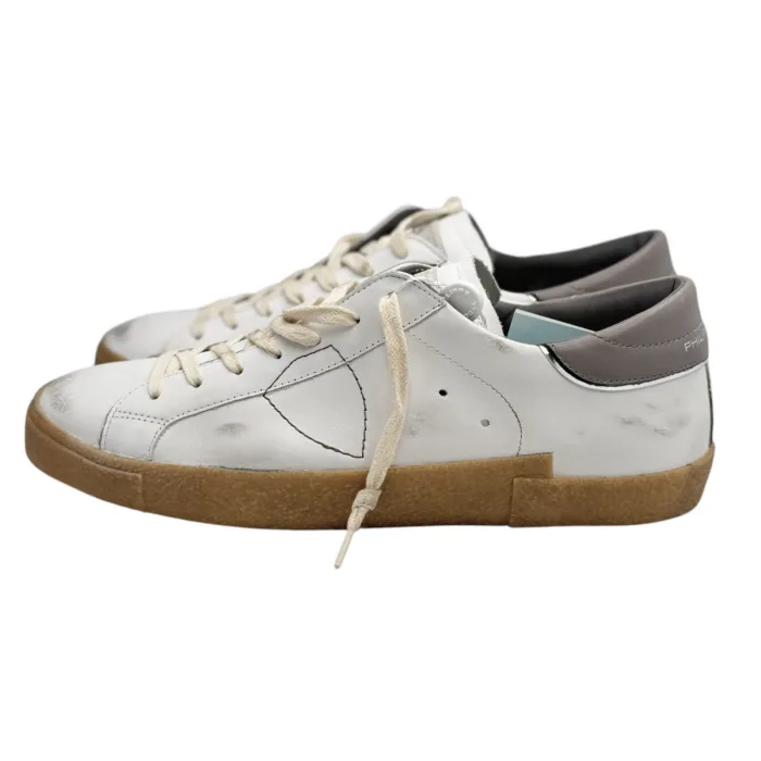 Sneakers Uomo Philippe Model Paris Prsx In Pelle Bianca con Spoiler Grigio e Suola in Caucciù Beige art. PRLU VT02, foto 4 di 5