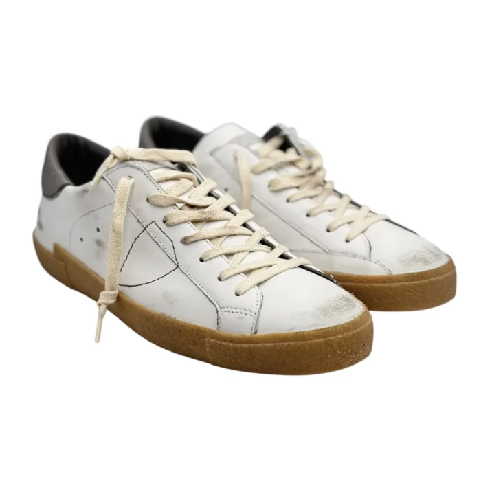Sneakers Uomo Philippe Model Paris Prsx In Pelle Bianca con Spoiler Grigio e Suola in Caucciù Beige art. PRLU VT02, foto 2 di 5