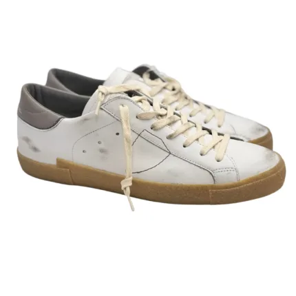 Sneakers Uomo Philippe Model Paris Prsx In Pelle Bianca con Spoiler Grigio e Suola in Caucciù Beige art. PRLU VT02