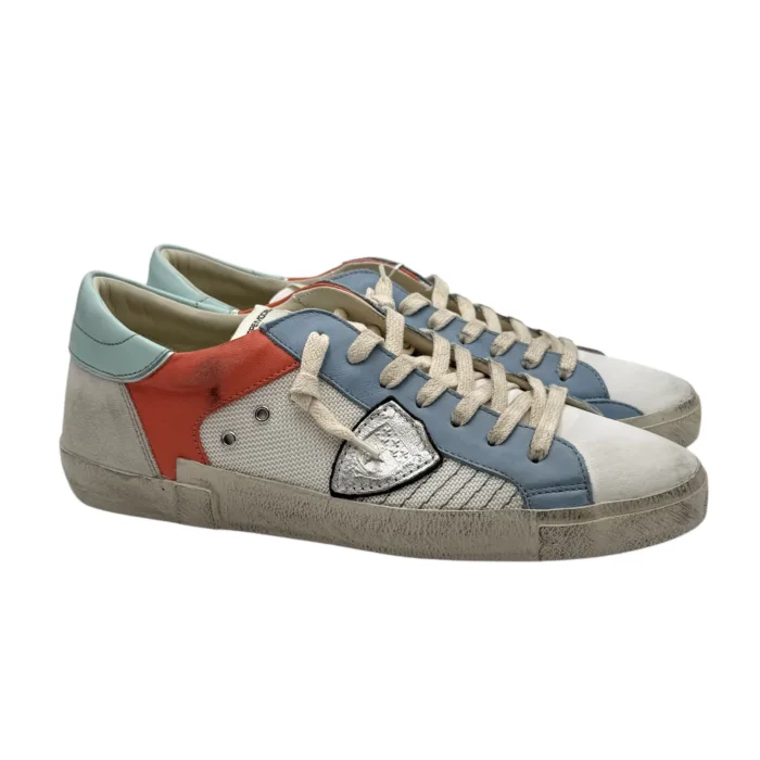 Sneakers Uomo Philippe Model Paris Prsx In Pelle Bianca Dettagli Salmone e Azzurro cod. PRLU XPR2, foto 1 di 5