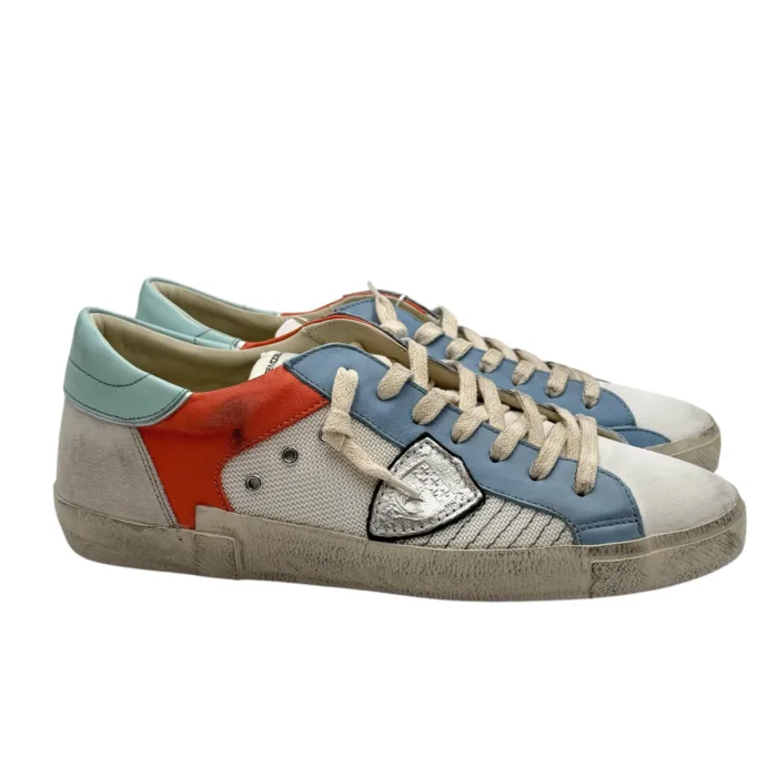 Sneakers Uomo Philippe Model Paris Prsx In Pelle Bianca Dettagli Salmone e Azzurro cod. PRLU XPR2, foto 3 di 5