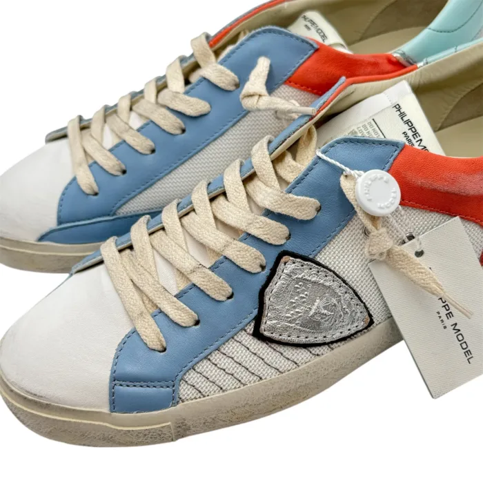 Sneakers Uomo Philippe Model Paris Prsx In Pelle Bianca Dettagli Salmone e Azzurro cod. PRLU XPR2, foto 5 di 5