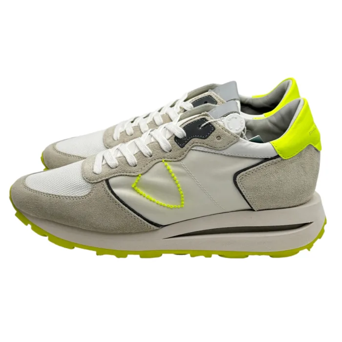 Sneakers Uomo Philippe Model Tropez Haute In Camoscio Avorio e Dettagli Fluo art. TKLU WN06, foto 2 di 5