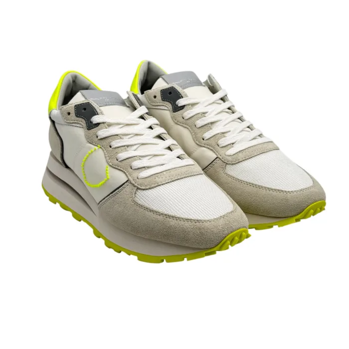 Sneakers Uomo Philippe Model Tropez Haute In Camoscio Avorio e Dettagli Fluo art. TKLU WN06, foto 4 di 5