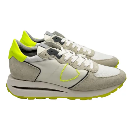 Sneakers Uomo Philippe Model Tropez Haute In Camoscio Avorio e Dettagli Fluo art. TKLU WN06