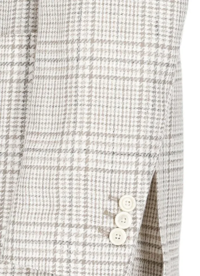 Giacca Lardini in Misto Cotone e Lino Sfoderata In Fantasia Check Beige Costruzione Roma Art. ES6202E ESIF64509 160BE, foto 3 di 3