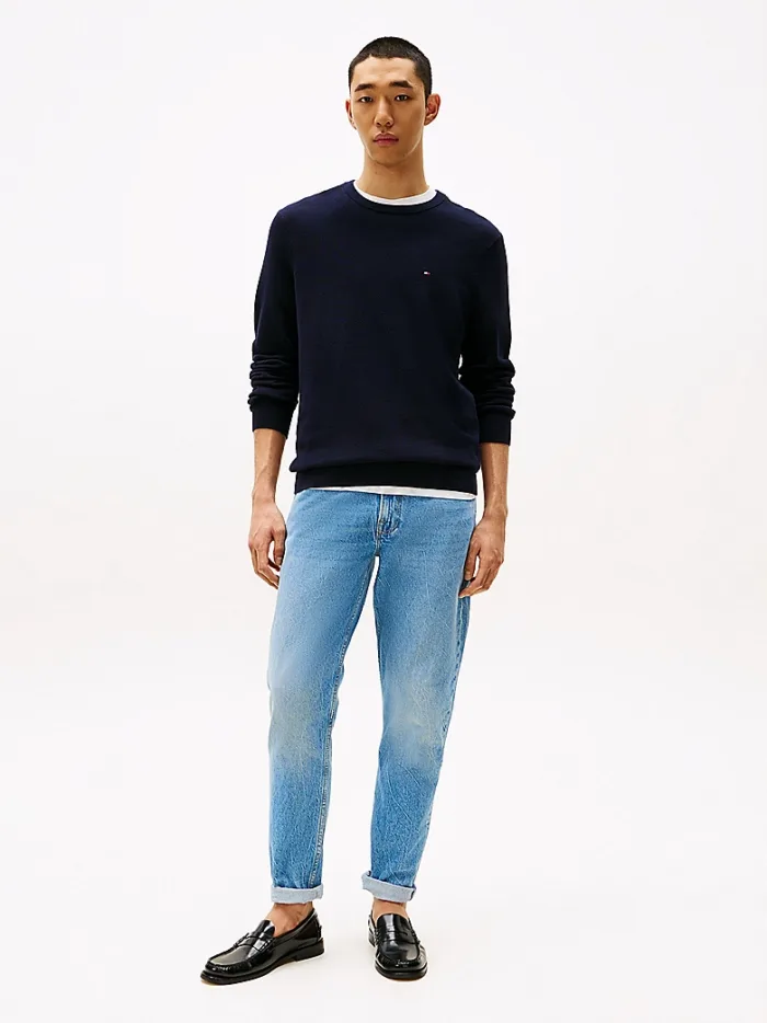 Maglione Girocollo in Cotone Nido D'Ape Uomo Tommy Hilfiger Blu art. MW0MW36347 DW5, foto 4 di 4