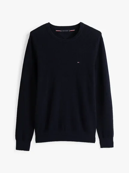 Maglione Girocollo in Cotone Nido D'Ape Uomo Tommy Hilfiger Blu art. MW0MW36347 DW5
