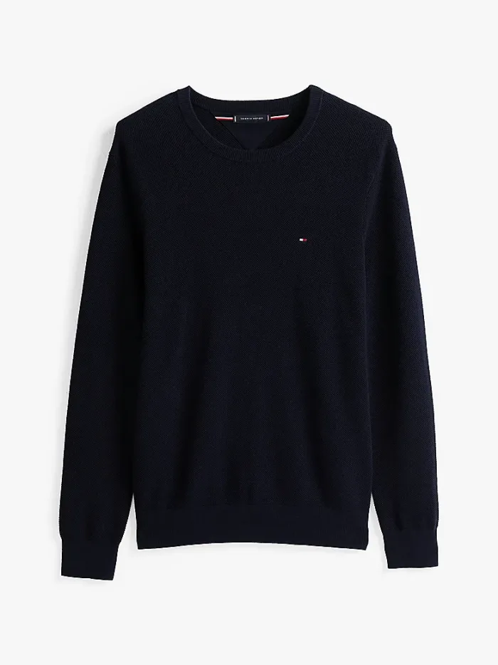 Maglione Girocollo in Cotone Nido D'Ape Uomo Tommy Hilfiger Blu art. MW0MW36347 DW5, foto 1 di 4