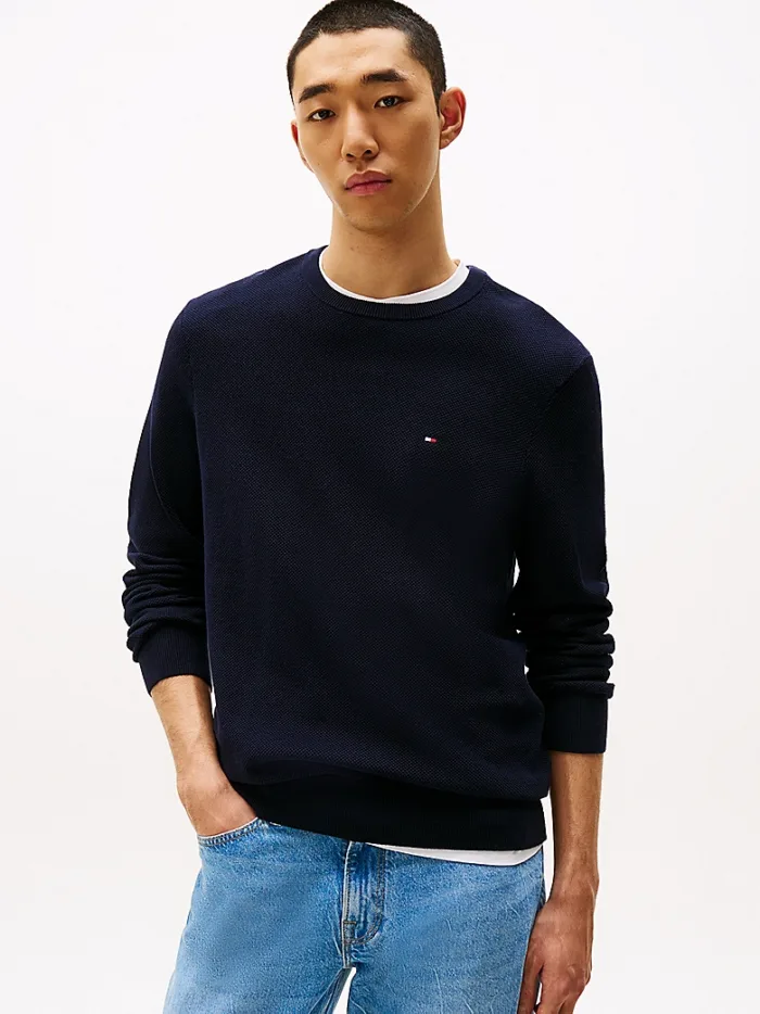 Maglione Girocollo in Cotone Nido D'Ape Uomo Tommy Hilfiger Blu art. MW0MW36347 DW5, foto 2 di 4