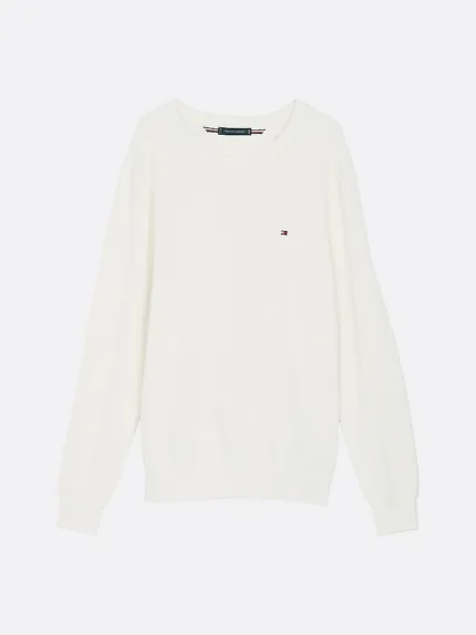 Maglione Girocollo in Cotone Nido D'Ape Uomo Tommy Hilfiger Panna art. MW0MW36347 Z00