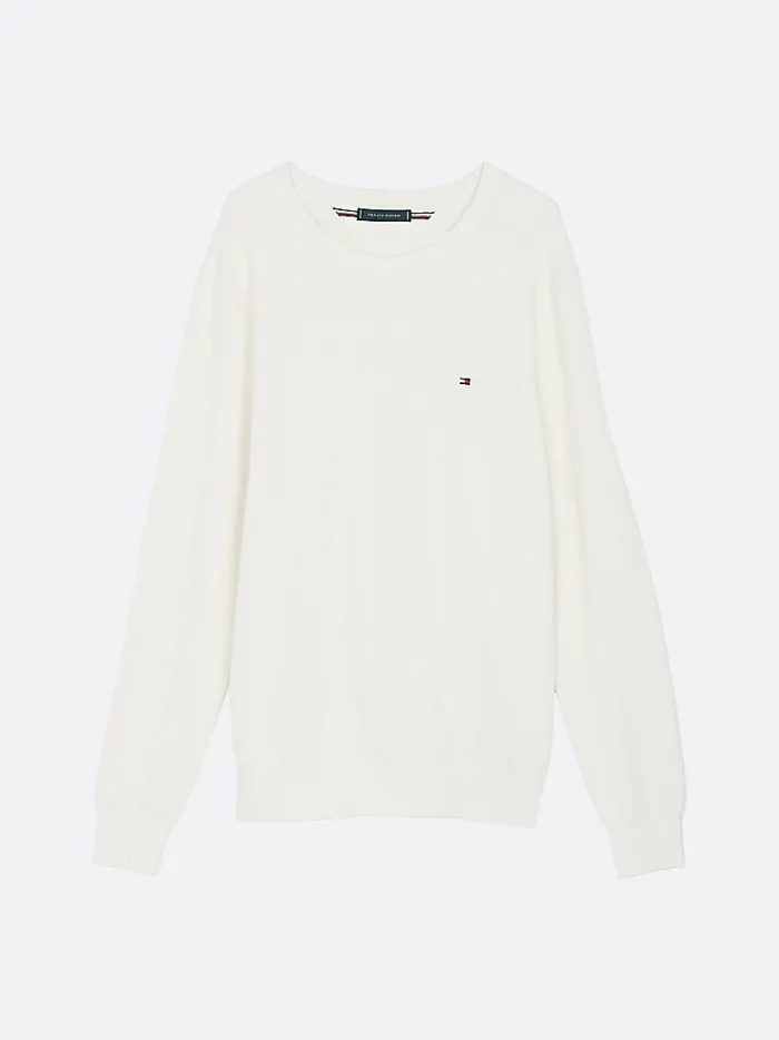 Maglione Girocollo in Cotone Nido D'Ape Uomo Tommy Hilfiger Panna art. MW0MW36347 Z00, foto 1 di 2
