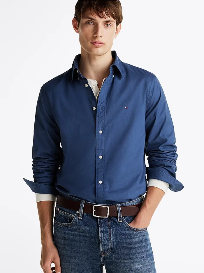 Camicia Uomo Tommy Hilfiger in Popeline Blu Avion Regular Fit cod MW0MW37550 DBZ, foto 2 di 3