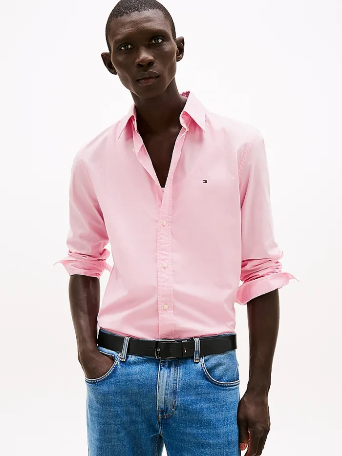 Camicia Uomo Tommy Hilfiger in Popeline Rosa Regular Fit cod MW0MW37550 TOL, foto 2 di 3