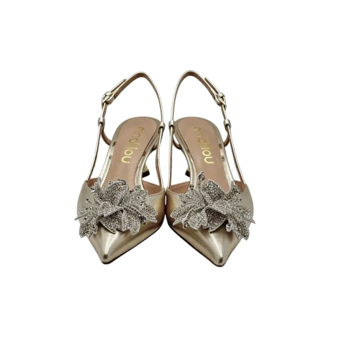 Slingback Ninalilou in Nappa Platino Accessorio Fiore Gioiello, Tacco 5 cm art. 351257P5, foto 3 di 6