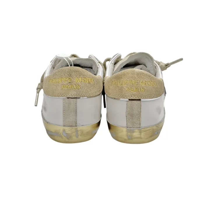 Sneakers Donna Philippe Model Paris Prsx In Pelle Bianca Linguetta In Camoscio e Spoiler Beige cod. PRLD VDE1, foto 5 di 6