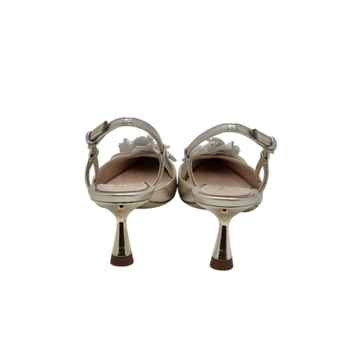 Slingback Ninalilou in Nappa Platino Accessorio Fiore Gioiello, Tacco 5 cm art. 351257P5, foto 5 di 6