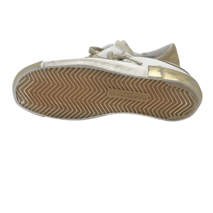Sneakers Donna Philippe Model Paris Prsx In Pelle Bianca Linguetta In Camoscio e Spoiler Beige cod. PRLD VDE1, foto 6 di 6