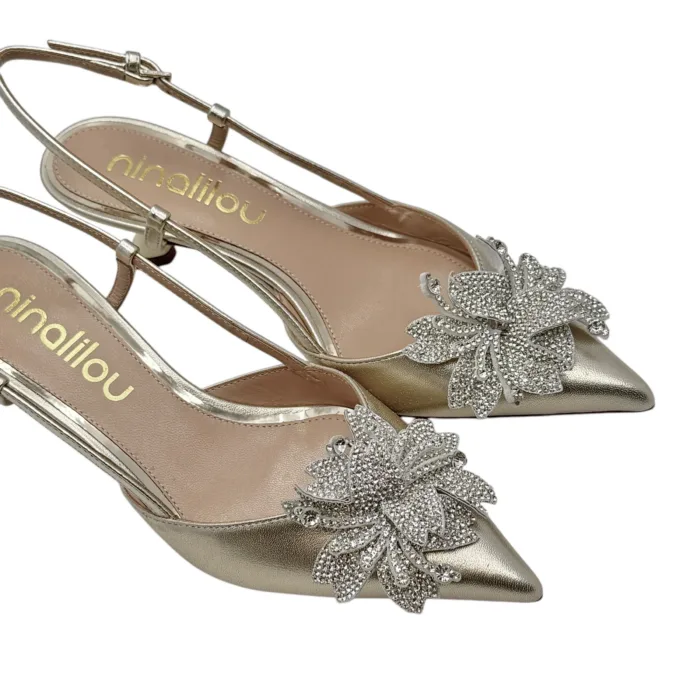 Slingback Ninalilou in Nappa Platino Accessorio Fiore Gioiello, Tacco 5 cm art. 351257P5, foto 6 di 6