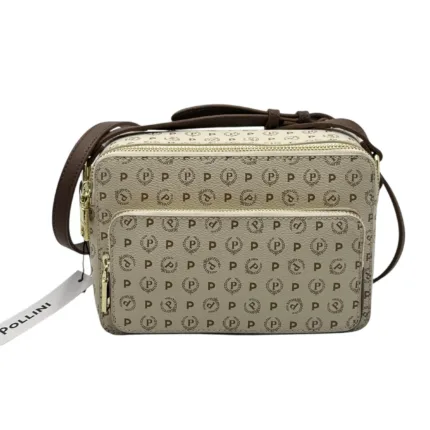 Borsa Pollini Heritage Tracollina Avorio con dettagli In Pelle Marrone TE8435PP0MQ1110C