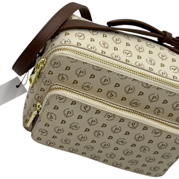 Borsa Pollini Heritage Tracollina Avorio con dettagli In Pelle Marrone TE8435PP0MQ1110C, foto 3 di 4