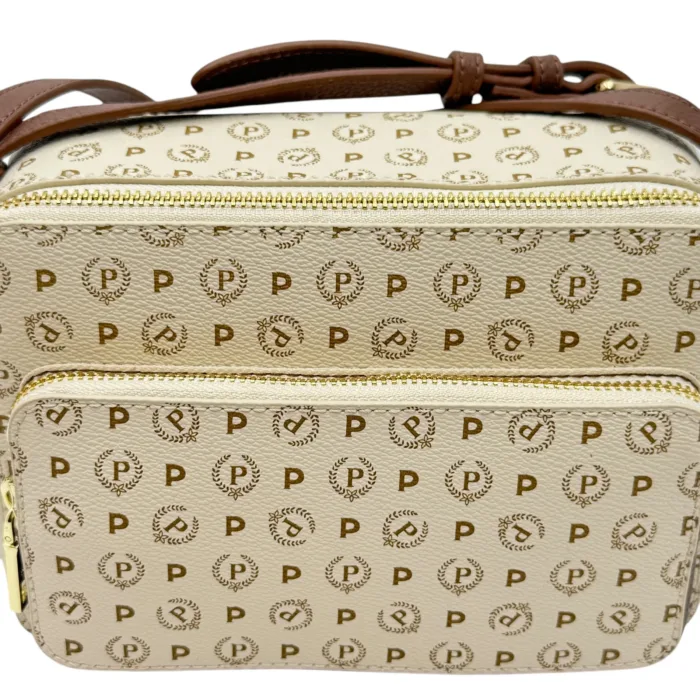 Borsa Pollini Heritage Tracollina Avorio con dettagli In Pelle Marrone TE8435PP0MQ1110C, foto 4 di 4
