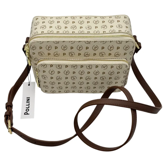 Borsa Pollini Heritage Tracollina Avorio con dettagli In Pelle Marrone TE8435PP0MQ1110C, foto 2 di 4
