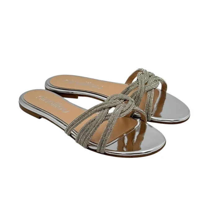 Ciabatta Gioiello Ninalilou in Nappa Specchio Argento, Tacco 2 cm art. 351106ED, foto 1 di 5