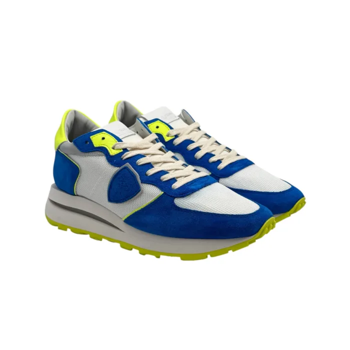 Sneakers Uomo Philippe Model Tropez Haute In Camoscio Blu Elettrico e Dettagli Fluo art. TKLU WB02, foto 2 di 5
