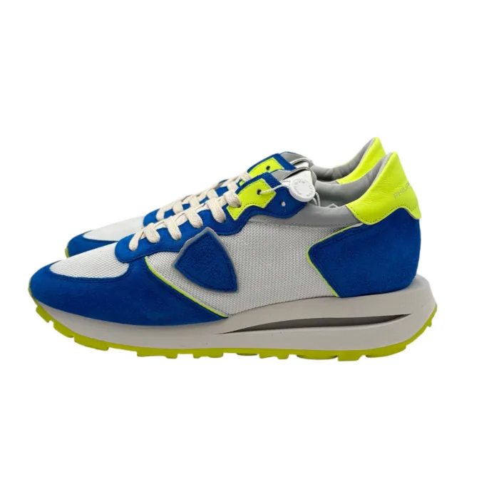 Sneakers Uomo Philippe Model Tropez Haute In Camoscio Blu Elettrico e Dettagli Fluo art. TKLU WB02, foto 4 di 5