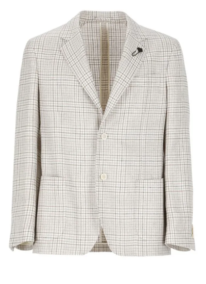 Giacca Lardini in Misto Cotone e Lino Sfoderata In Fantasia Check Beige Costruzione Roma Art. ES6202E ESIF64509 160BE, foto 1 di 3