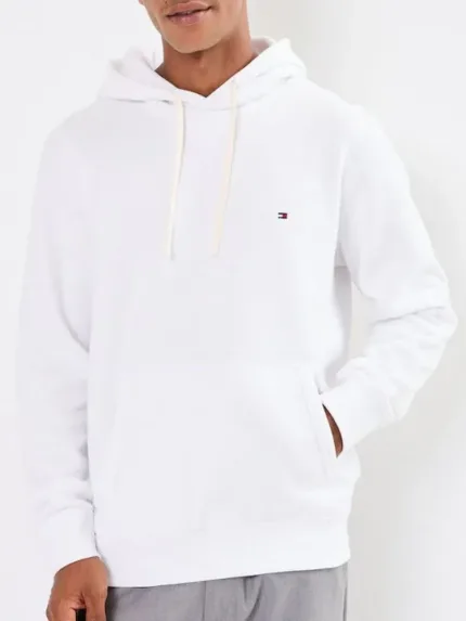 Felpa con Cappuccio In Cotone Garzato Uomo Tommy Hilfiger Bianca art. MW0MW37235 YBR