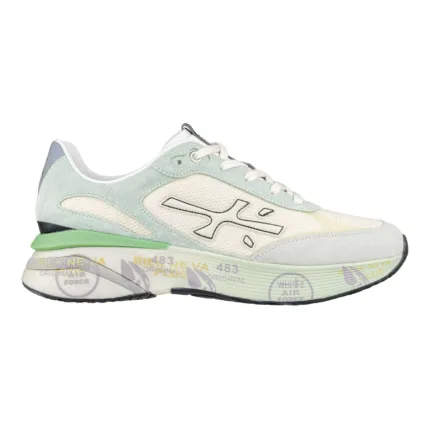 Sneakers Premiata Uomo In Camoscio Verde Acqua e Tela Bianca art Moerun 7300