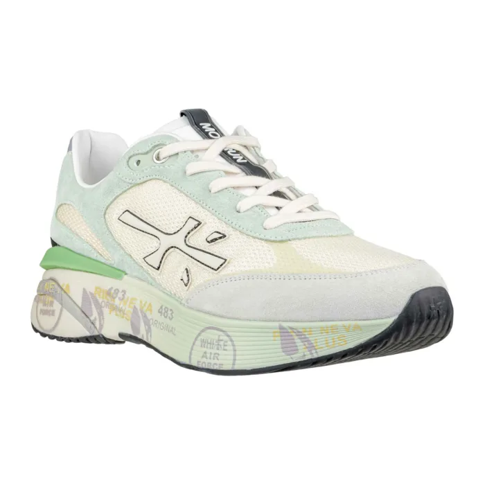 Sneakers Premiata Uomo In Camoscio Verde Acqua e Tela Bianca art Moerun 7300, foto 2 di 4