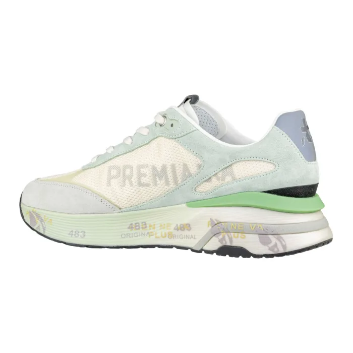 Sneakers Premiata Uomo In Camoscio Verde Acqua e Tela Bianca art Moerun 7300, foto 3 di 4