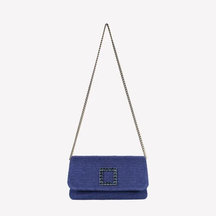 Borsa Roberto Festa in Tessuto Tweed Blu Con Accessorio Gioiello art. CAPRILUX, foto 2 di 3