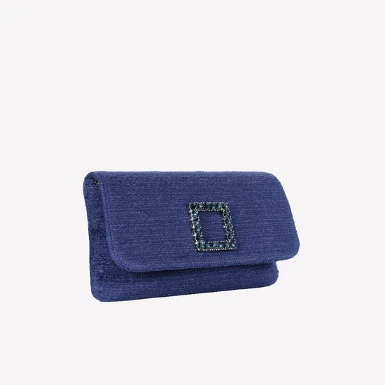 Borsa Roberto Festa in Tessuto Tweed Blu Con Accessorio Gioiello art. CAPRILUX, foto 3 di 3