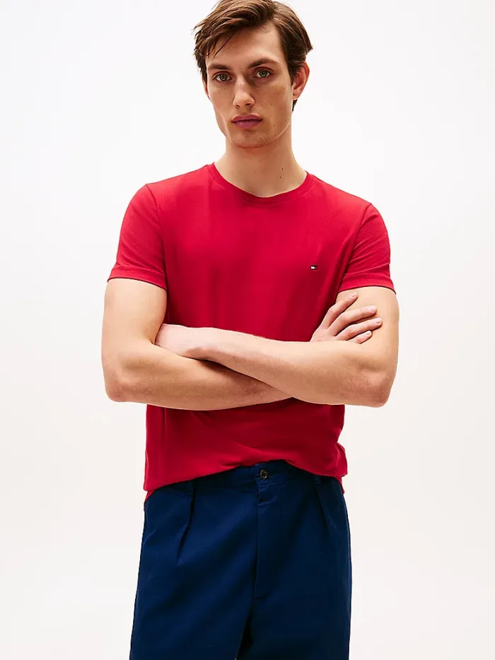 T-shirt Slim Fit con Bandierina ricamata Tommy Hilfiger Rosso art. MW0MW10800 XLD, foto 2 di 3