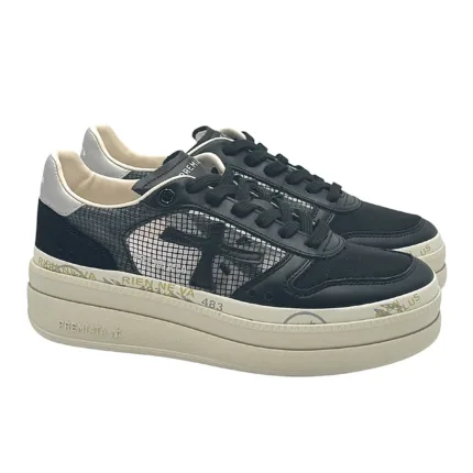 Sneakers Premiata Donna in Pelle Nera e Tela Traforata art. Micol 7445