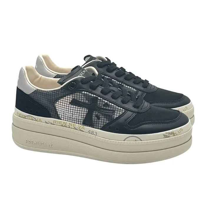 Sneakers Premiata Donna in Pelle Nera e Tela Traforata art. Micol 7445, foto 1 di 5