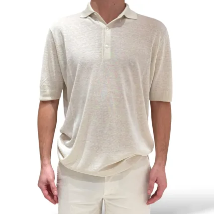Polo Manica Corta 3 Bottoni In Misto Seta Lino Filippo De Laurentiis Sabbia art. PL1MC LS16R 001