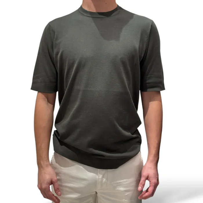 T-shirt in Crepe Cotton Filippo De Laurentiis Verde Militare art TS0MC CR14R 570, foto 1 di 3