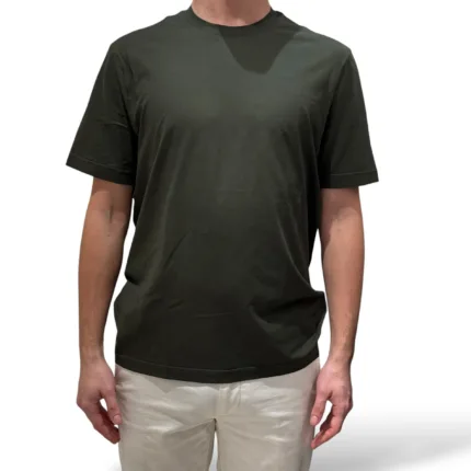T-shirt in Crepe Cotton Liscio Filippo De Laurentiis Verde Militare art TSMC JCREPE U591